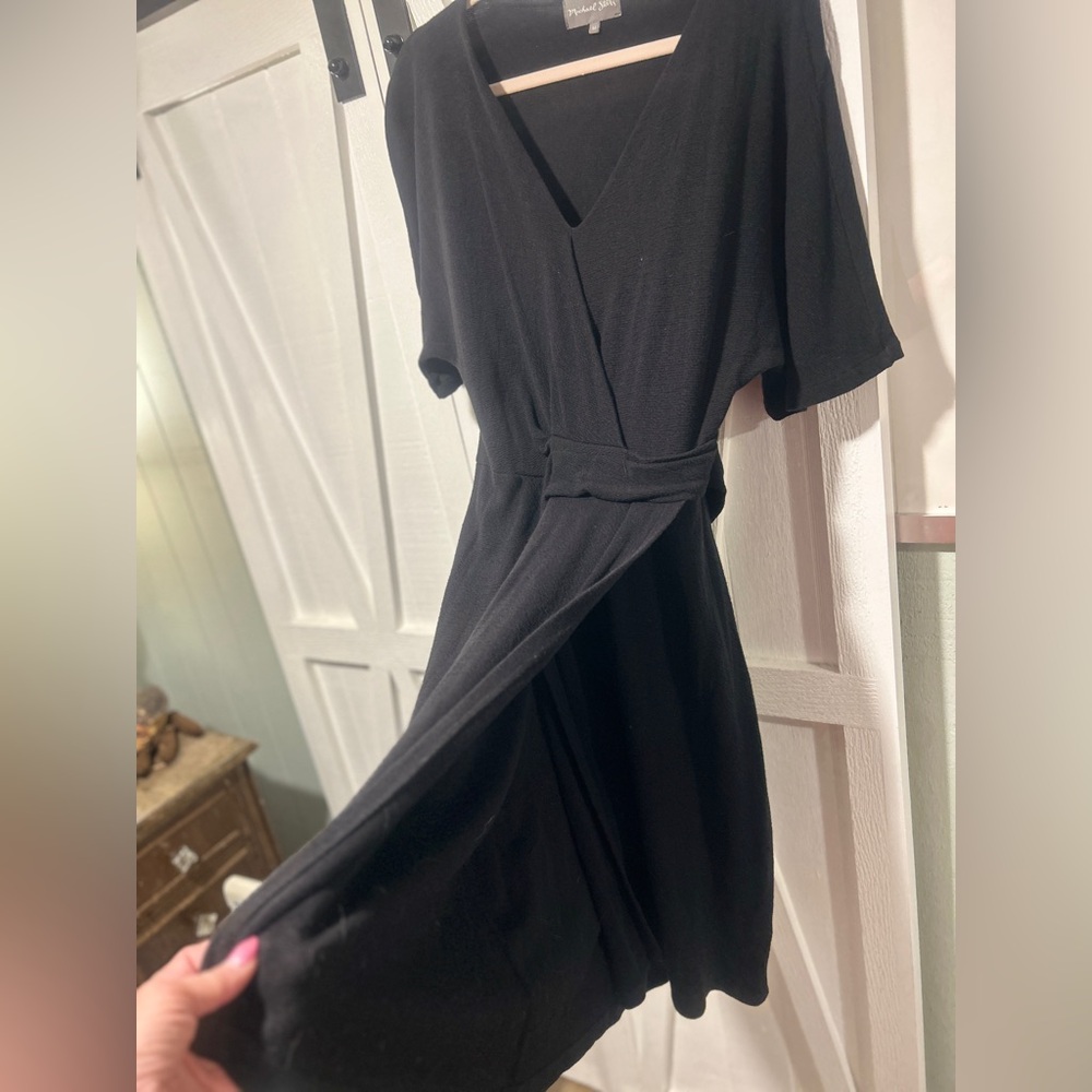 Michael Stars Black Faux-Wrap Dress Size M